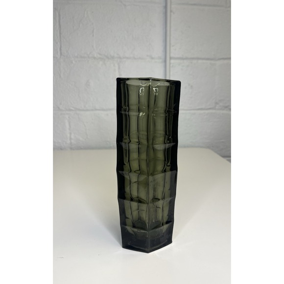 MCM Optical Glass Vase Hexagon Smoke Bogdan Kupczyk Zabkowice Glassworks Poland - Picture 2 of 12